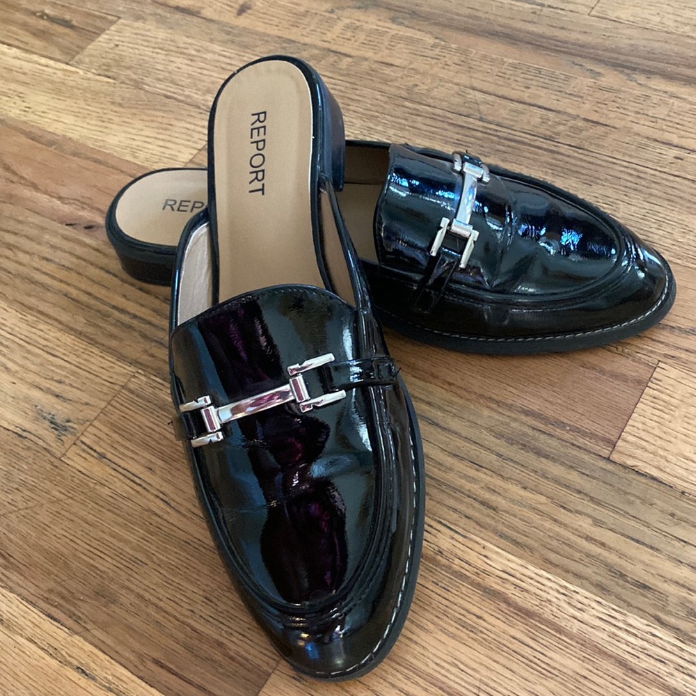 Womens Report mule shoes with horsebit buckle